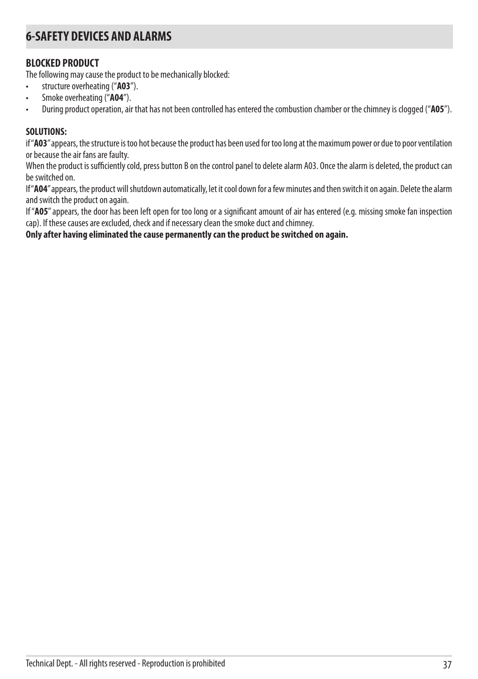 Safety devices and alarms | MCZ Boxtherm 60 Pellet User Manual | Page 39 / 52