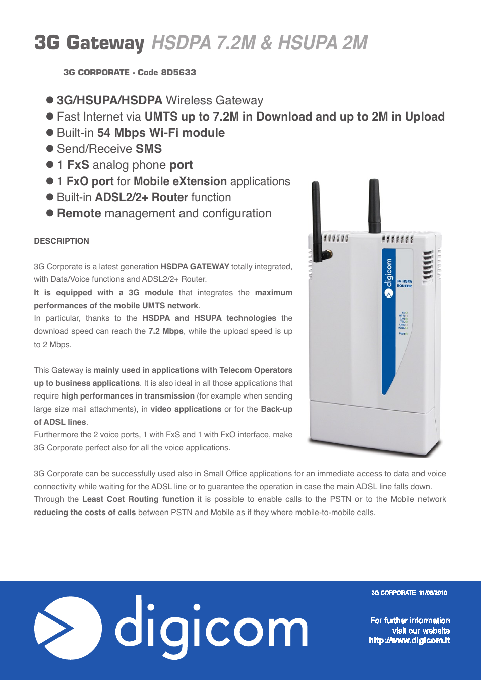 Digicom 3G Gateway HSUPA 2M User Manual | 3 pages