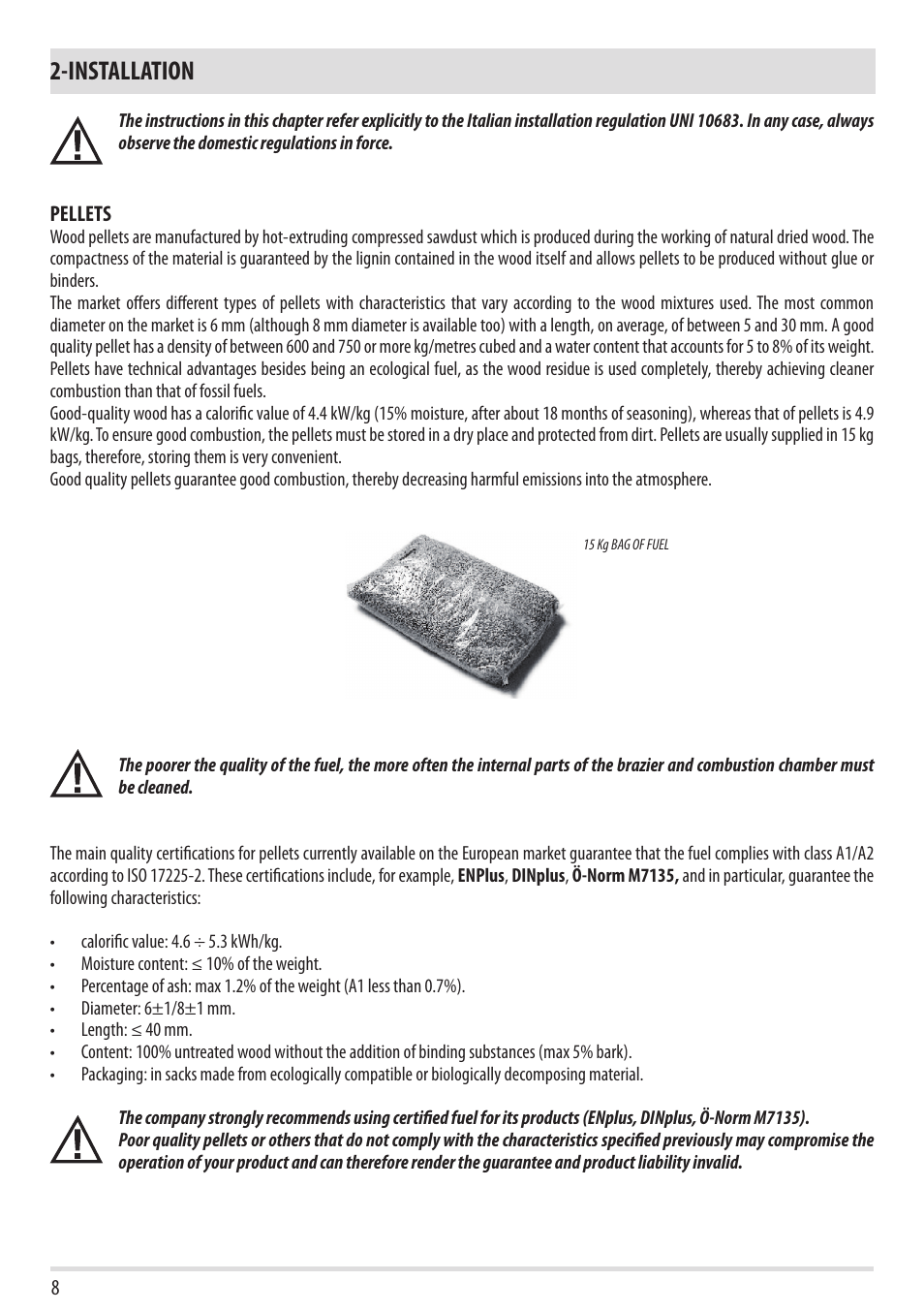 Installation | MCZ Cap NATURAL User Manual | Page 10 / 76
