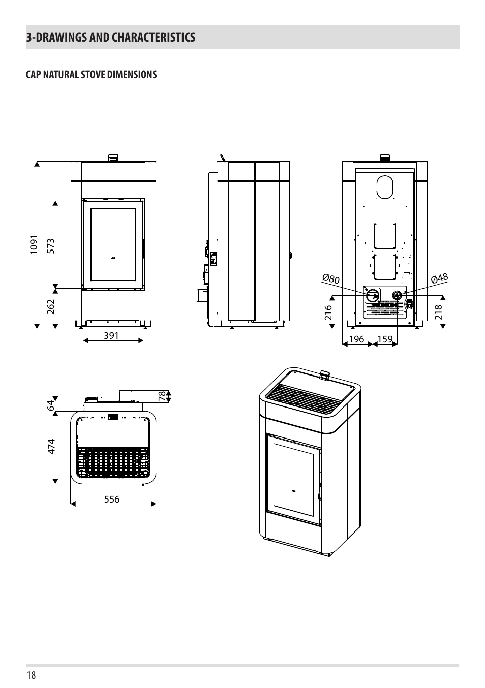 Drawings and characteristics | MCZ Cap NATURAL User Manual | Page 20 / 76