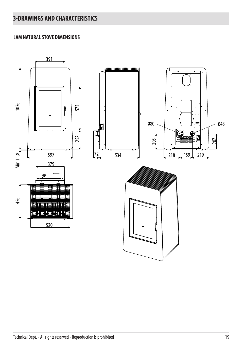 Drawings and characteristics | MCZ Cap NATURAL User Manual | Page 21 / 76