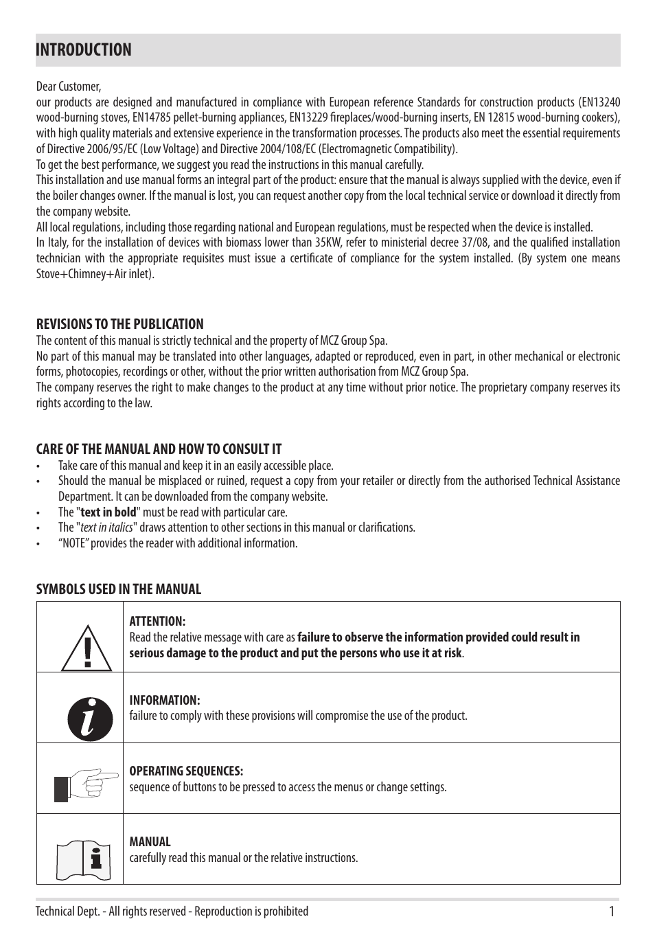 Introduction | MCZ Cap NATURAL User Manual | Page 3 / 76