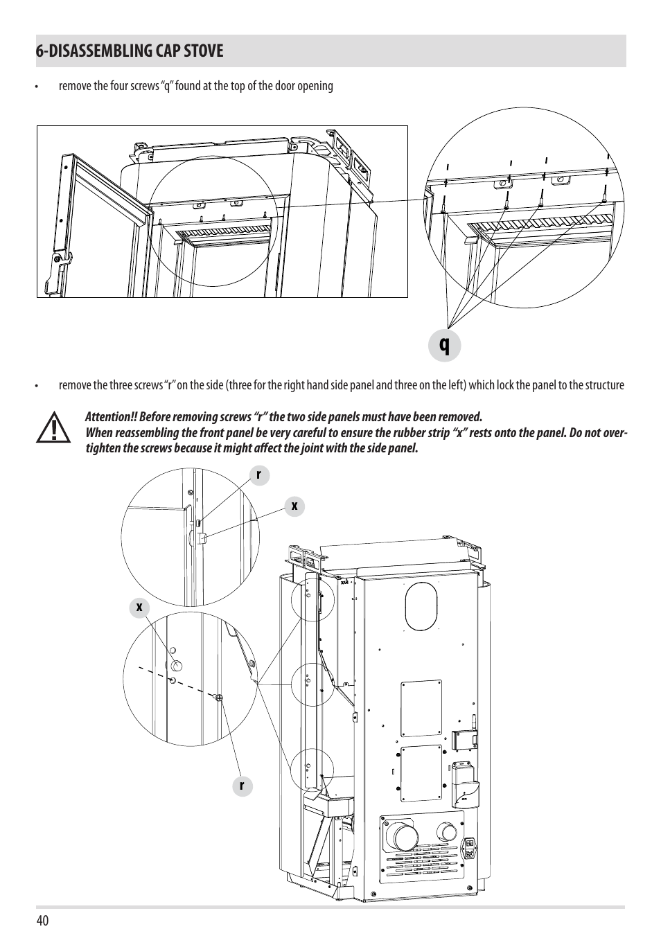 Disassembling cap stove | MCZ Cap NATURAL User Manual | Page 42 / 76