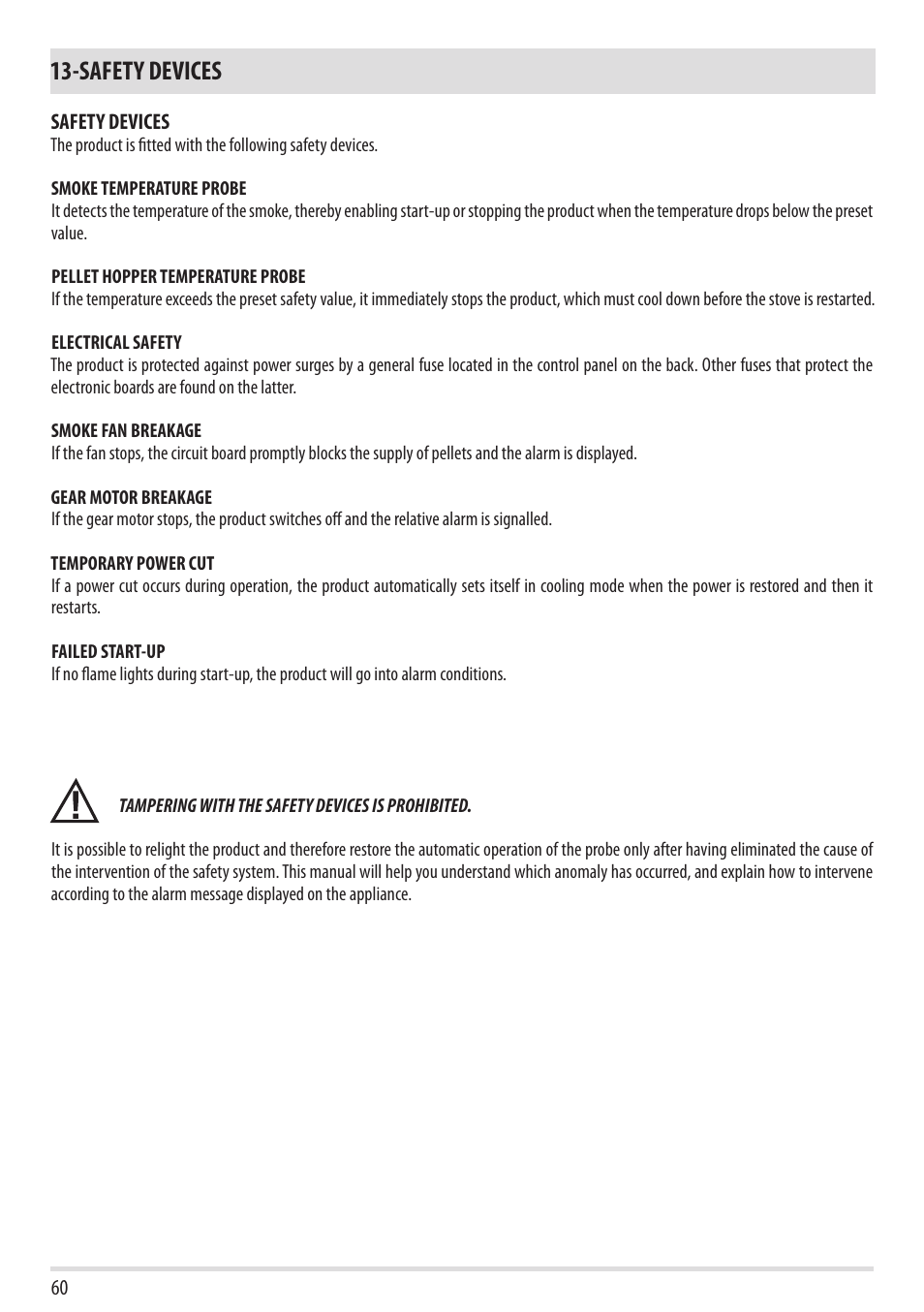Safety devices | MCZ Cap NATURAL User Manual | Page 62 / 76