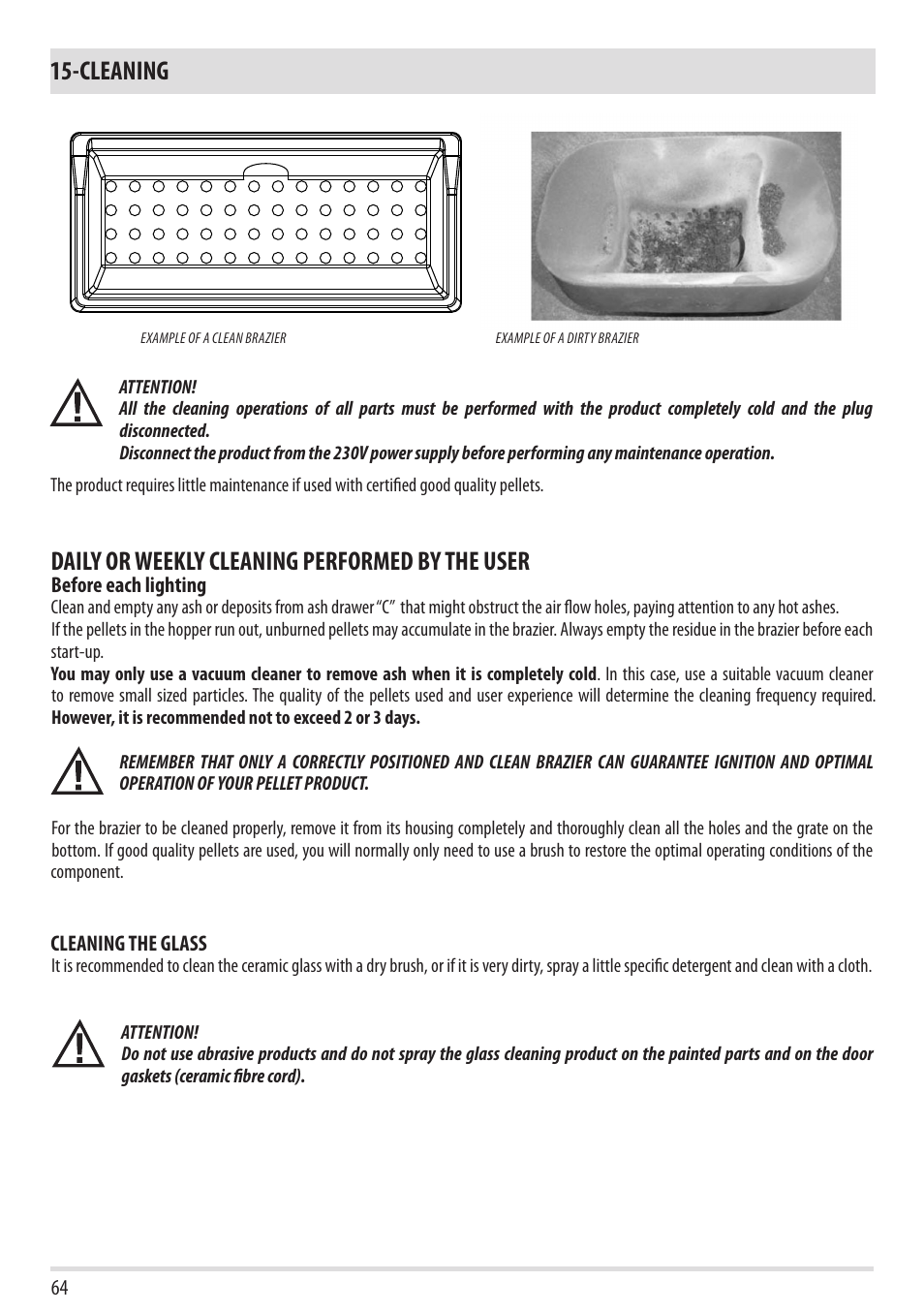 Cleaning, Daily or weekly cleaning performed by the user | MCZ Cap NATURAL User Manual | Page 66 / 76