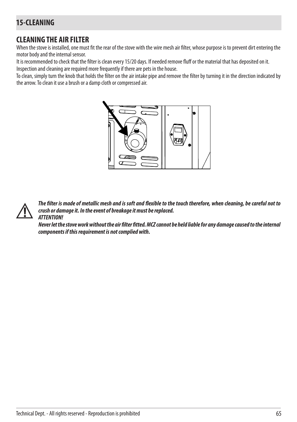 Cleaning, Cleaning the air filter | MCZ Cap NATURAL User Manual | Page 67 / 76