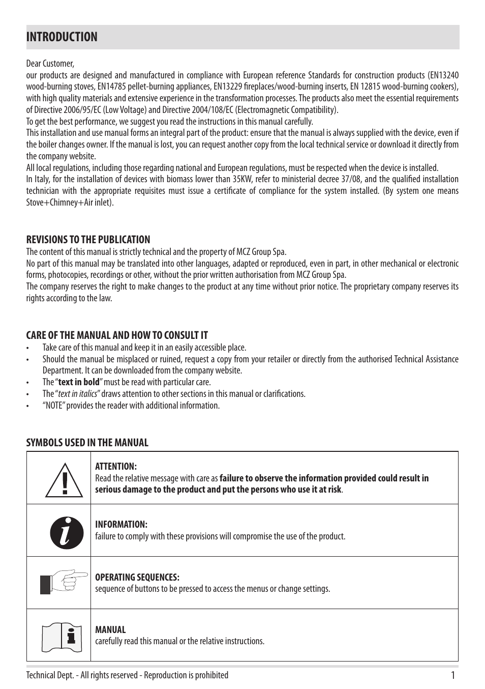 Introduction | MCZ Club 2.0 AIR User Manual | Page 3 / 76