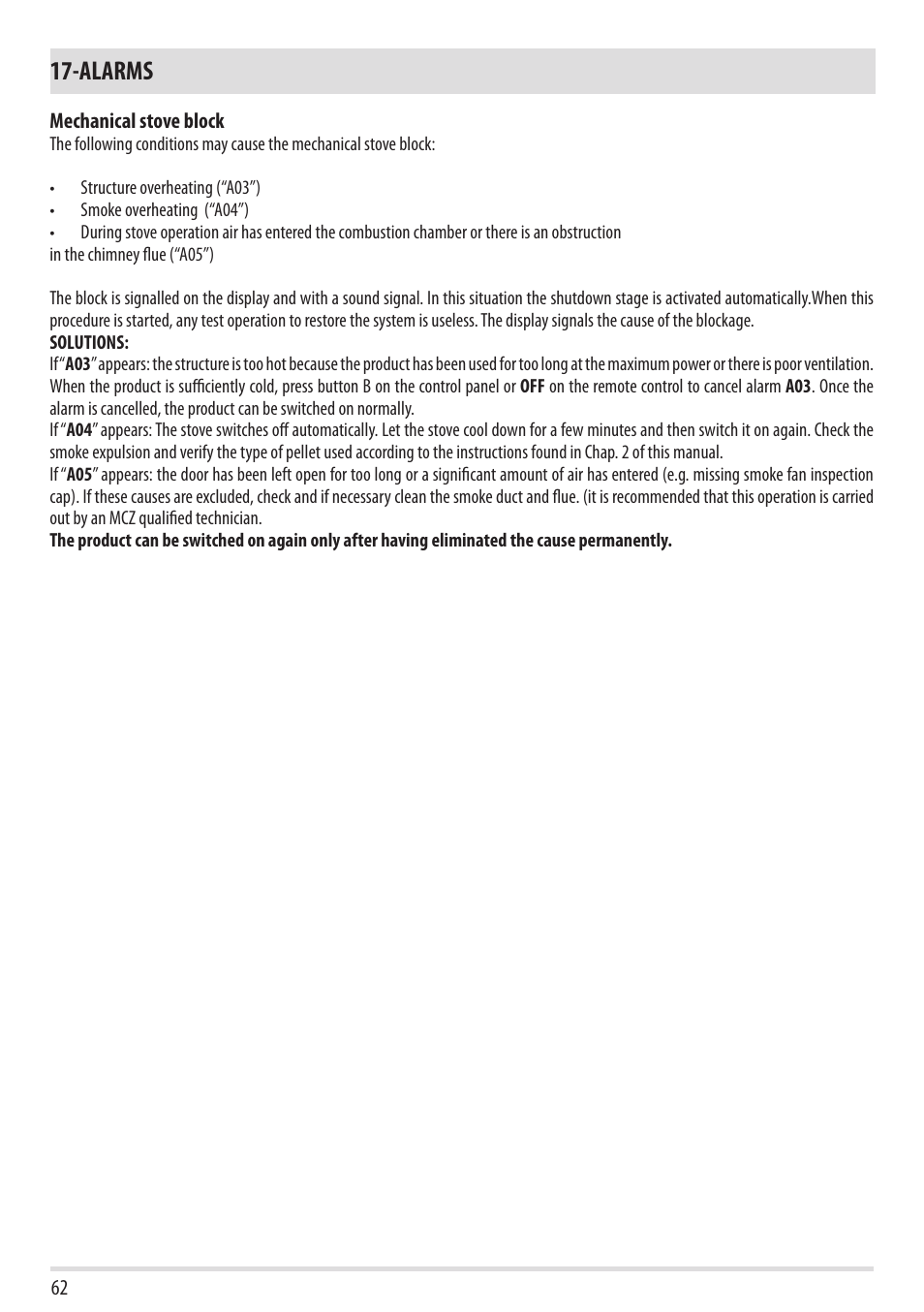 Alarms | MCZ Club 2.0 AIR User Manual | Page 64 / 76