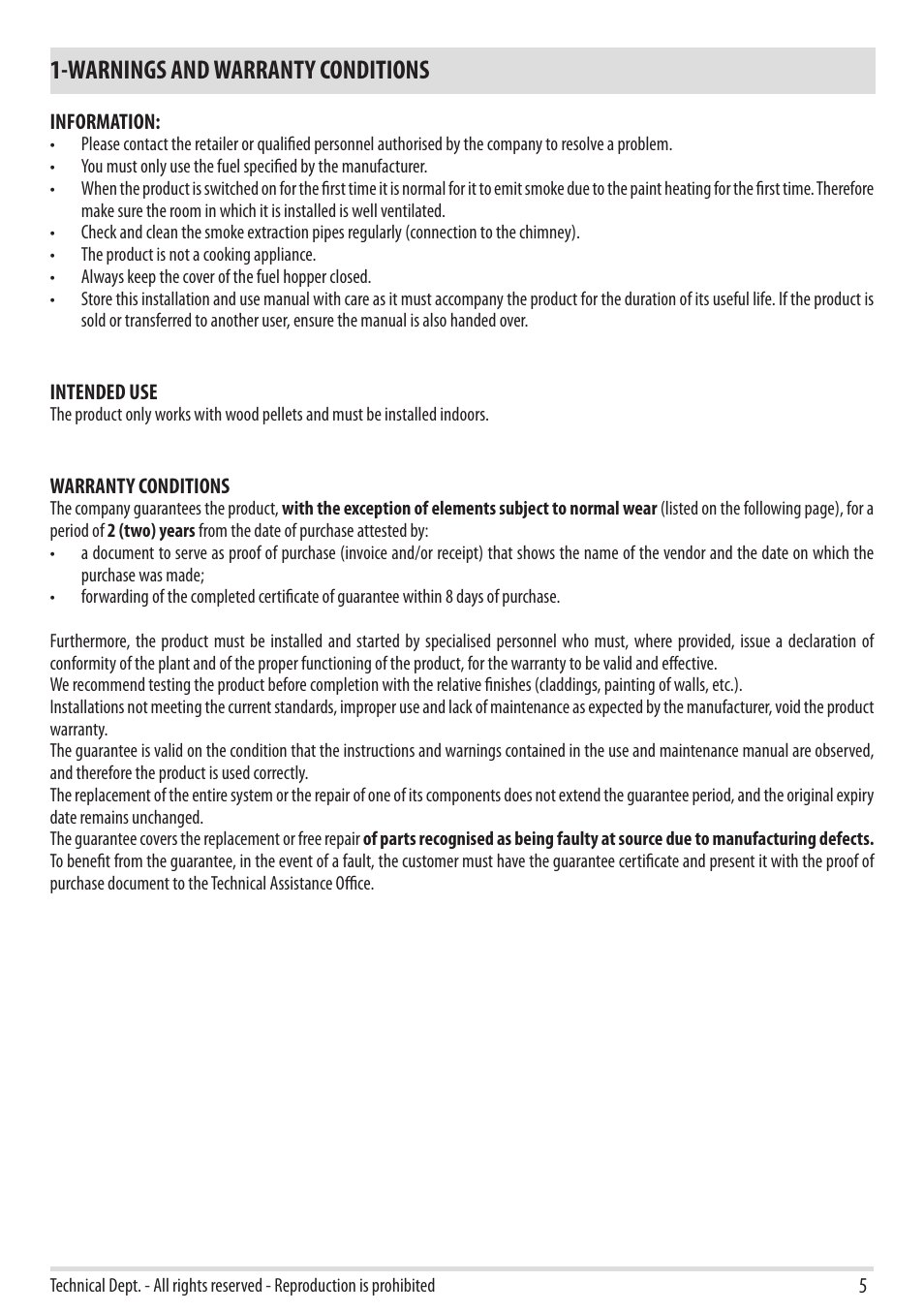 Warnings and warranty conditions | MCZ Club 2.0 AIR User Manual | Page 7 / 76