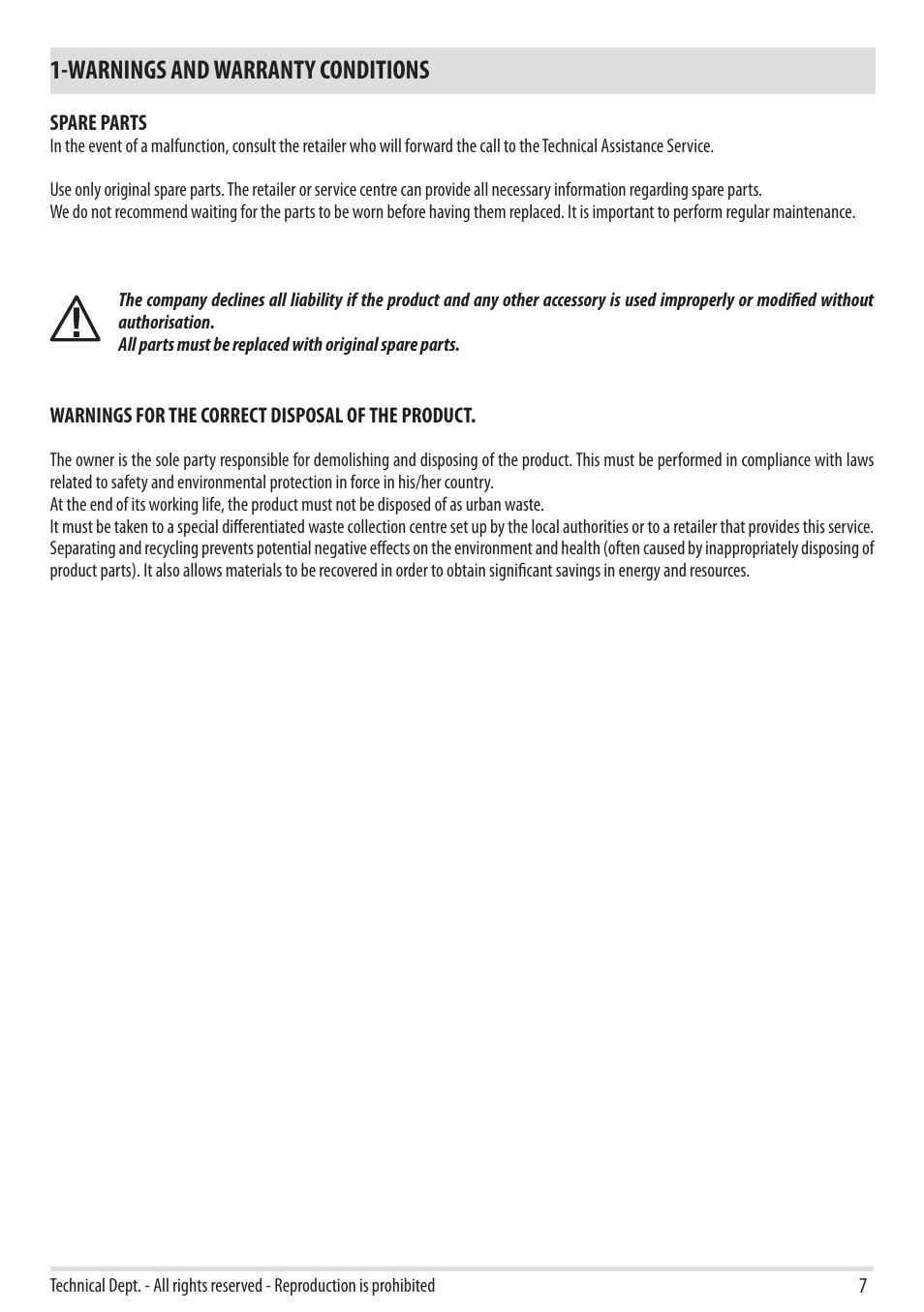 Warnings and warranty conditions | MCZ Club 2.0 AIR User Manual | Page 9 / 76