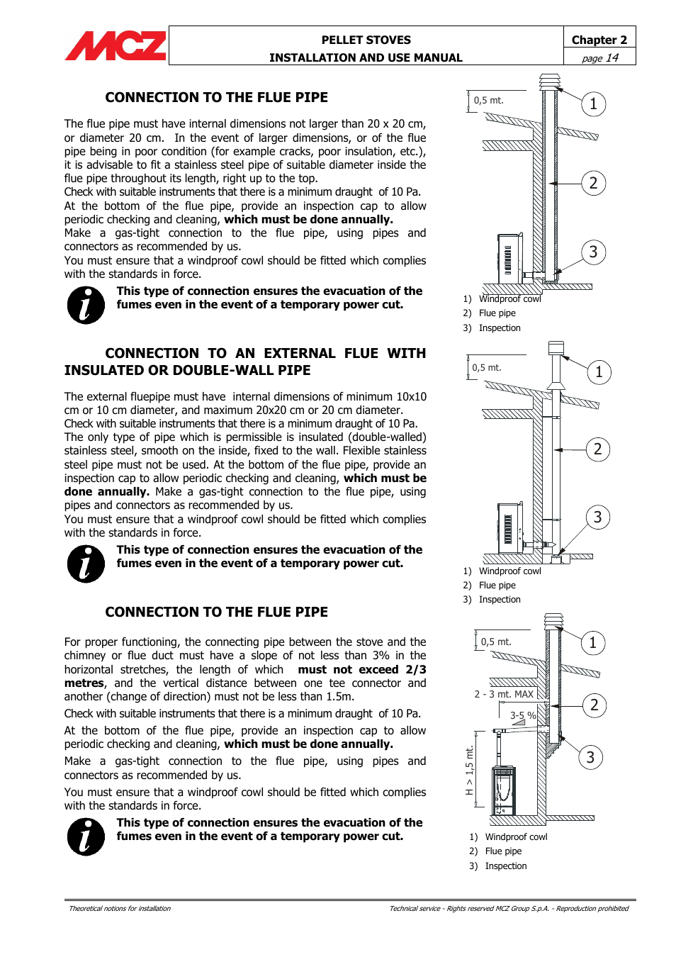 Connection to the flue pipe | MCZ Club AIR User Manual | Page 14 / 68