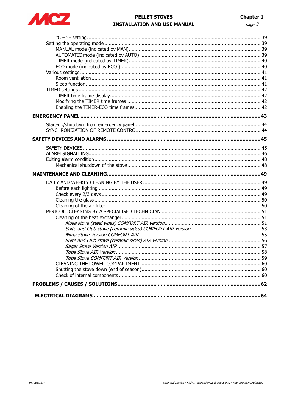 MCZ Club AIR User Manual | Page 3 / 68