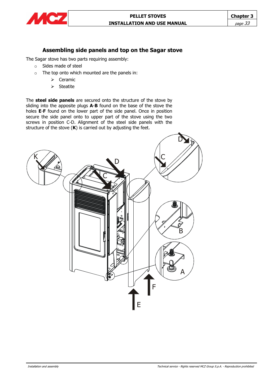 Assembling side panels and top on the sagar stove | MCZ Club AIR User Manual | Page 33 / 68
