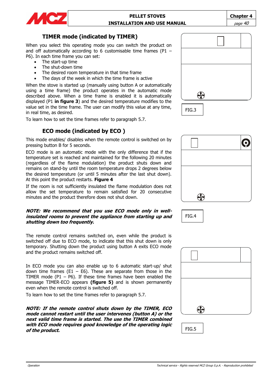 Timer mode (indicated by timer), Eco mode (indicated by eco ), C p1 | MCZ Club AIR User Manual | Page 40 / 68
