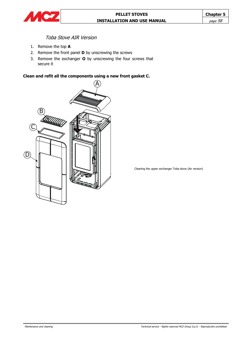 Toba stove air version, Ab c d | MCZ Club AIR User Manual | Page 58 / 68