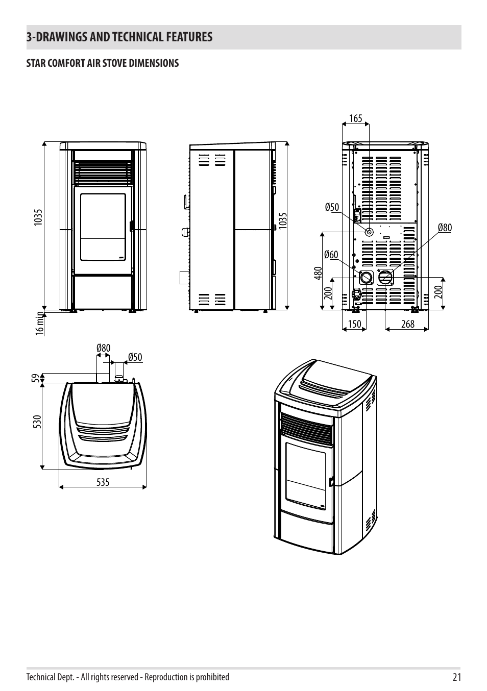 Drawings and technical features | MCZ Ego 2.0 AIR User Manual | Page 23 / 75
