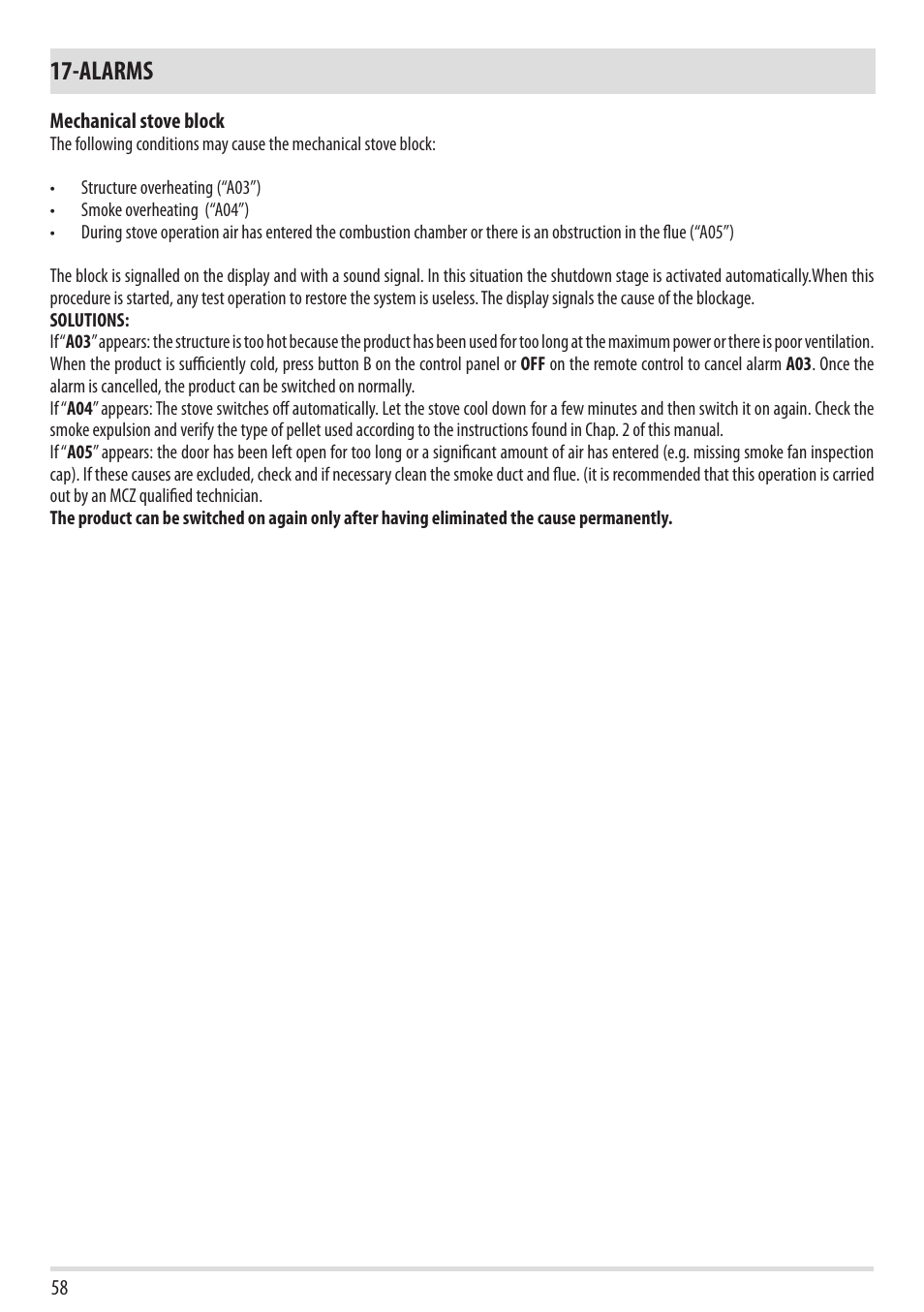 Alarms | MCZ Ego 2.0 AIR User Manual | Page 60 / 75