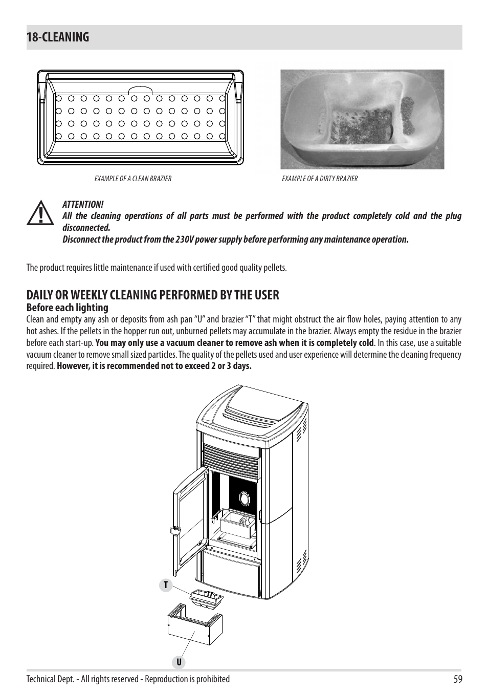 Cleaning, Daily or weekly cleaning performed by the user | MCZ Ego 2.0 AIR User Manual | Page 61 / 75