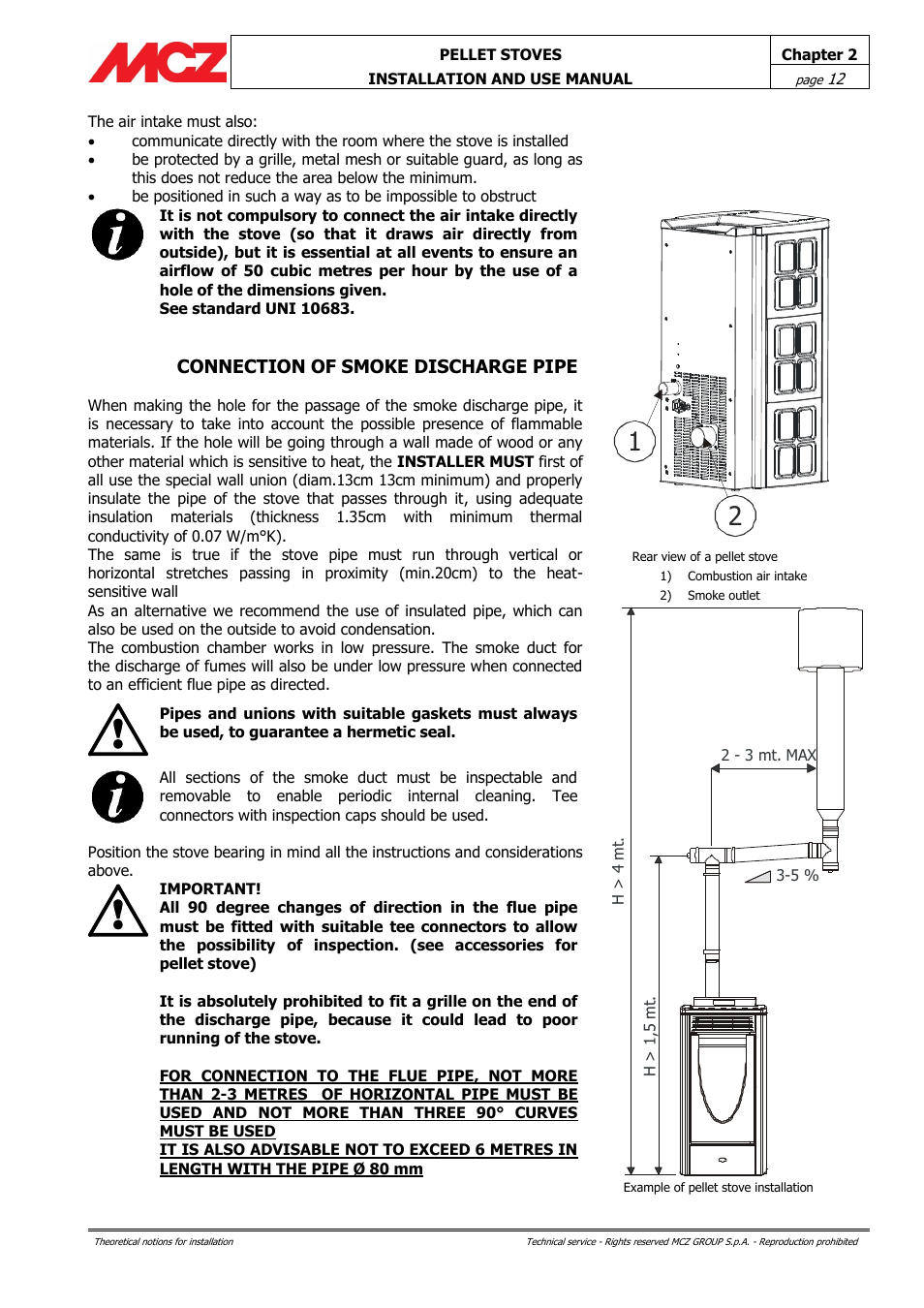 Connection of smoke discharge pipe | MCZ Ego AIR User Manual | Page 12 / 60