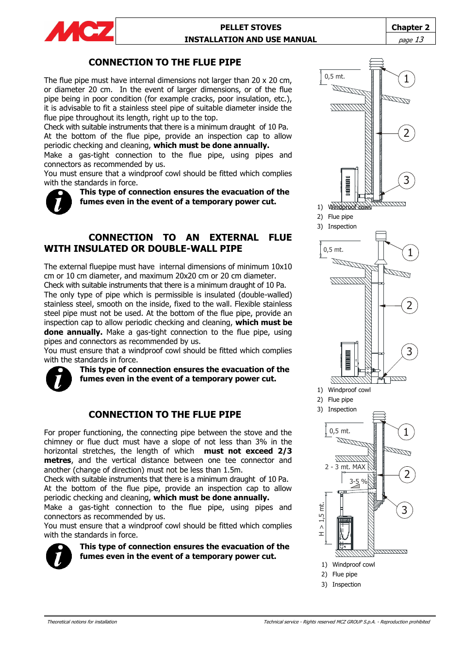 Connection to the flue pipe | MCZ Ego AIR User Manual | Page 13 / 60
