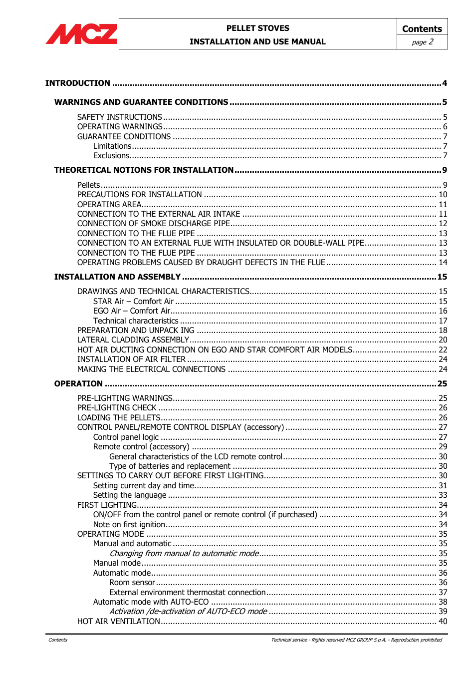 MCZ Ego AIR User Manual | Page 2 / 60