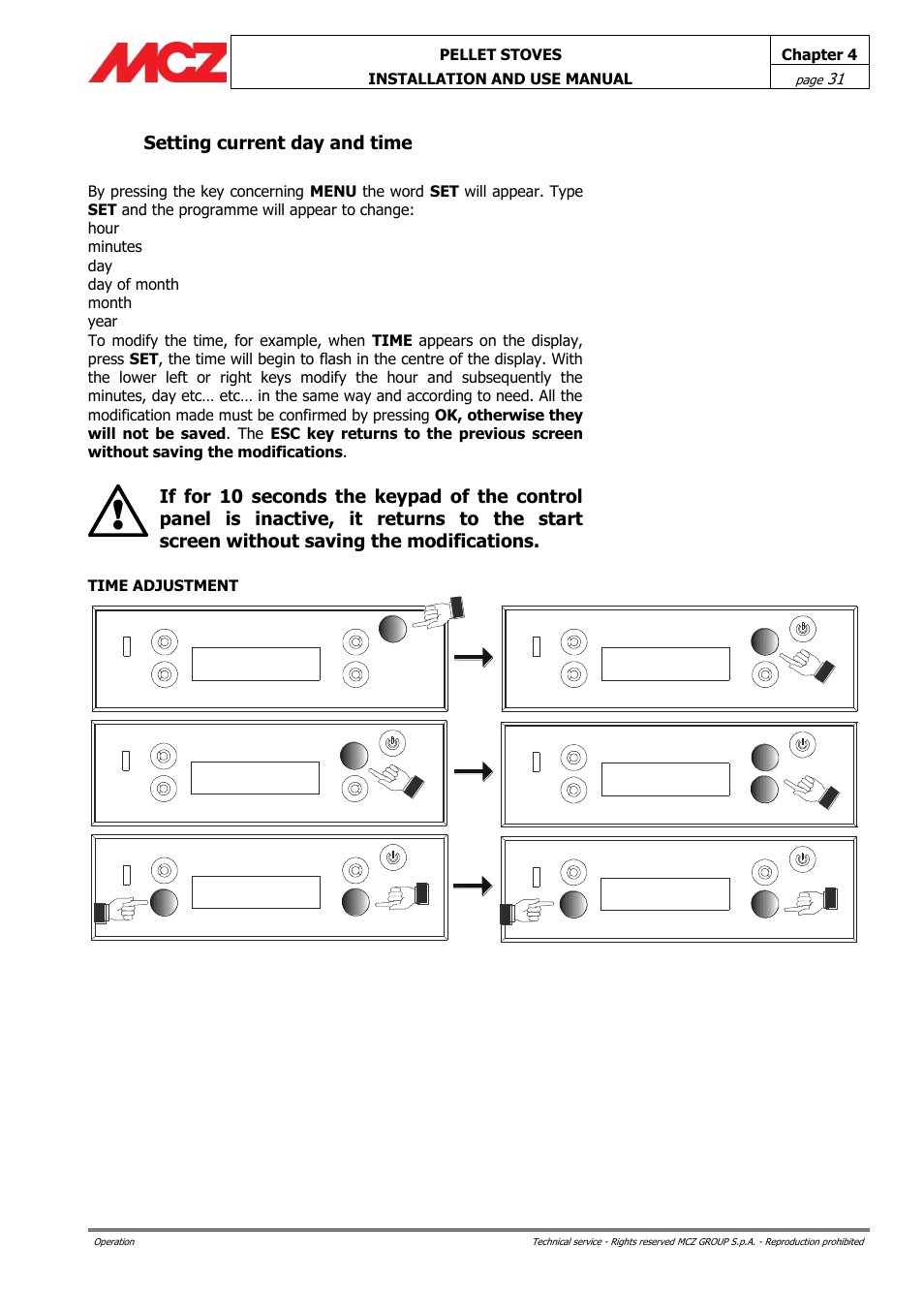 Setting current day and time | MCZ Ego AIR User Manual | Page 31 / 60