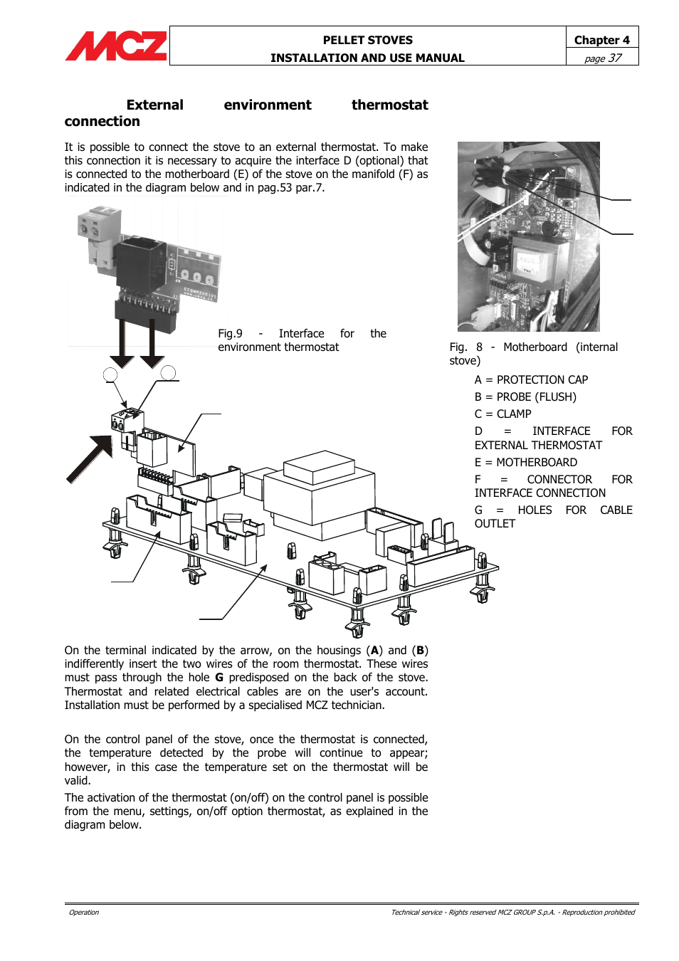 External environment thermostat connection | MCZ Ego AIR User Manual | Page 37 / 60