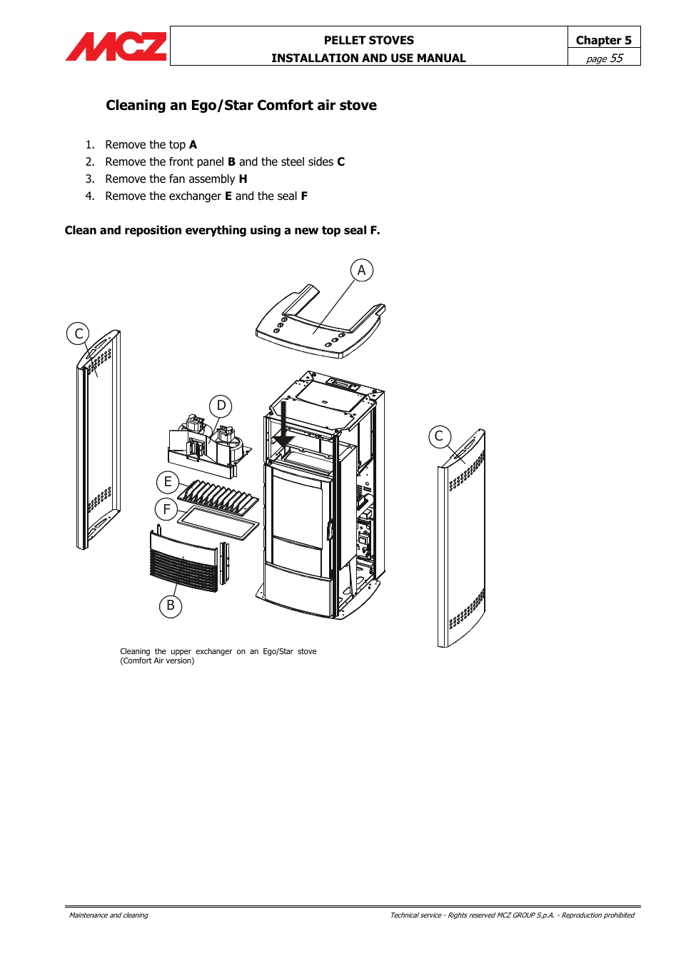 Cleaning an ego/star comfort air stove | MCZ Ego AIR User Manual | Page 55 / 60