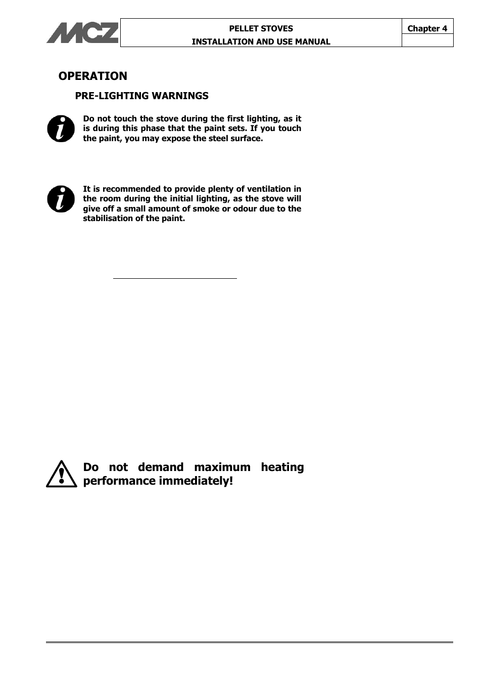 Operation, Pre-lighting warnings | MCZ Face User Manual | Page 25 / 57