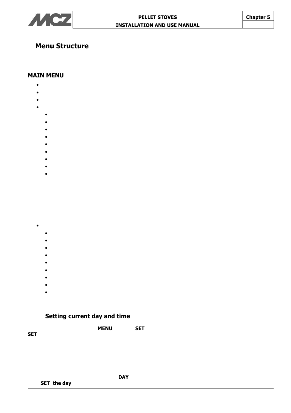 Menu structure | MCZ Face User Manual | Page 33 / 57