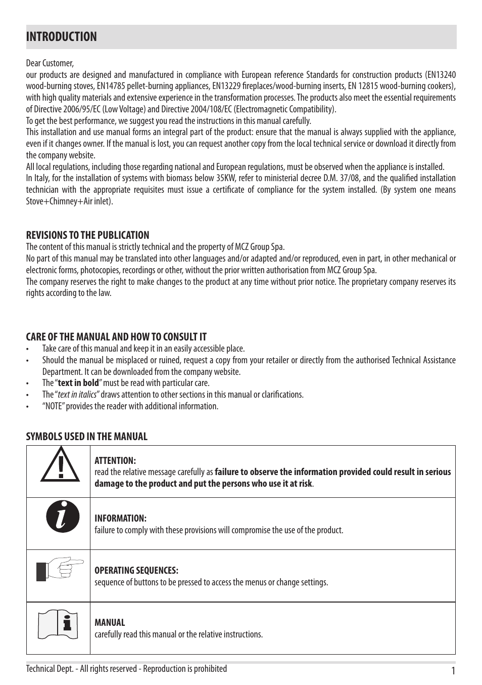 Introduction | MCZ Flair User Manual | Page 3 / 60