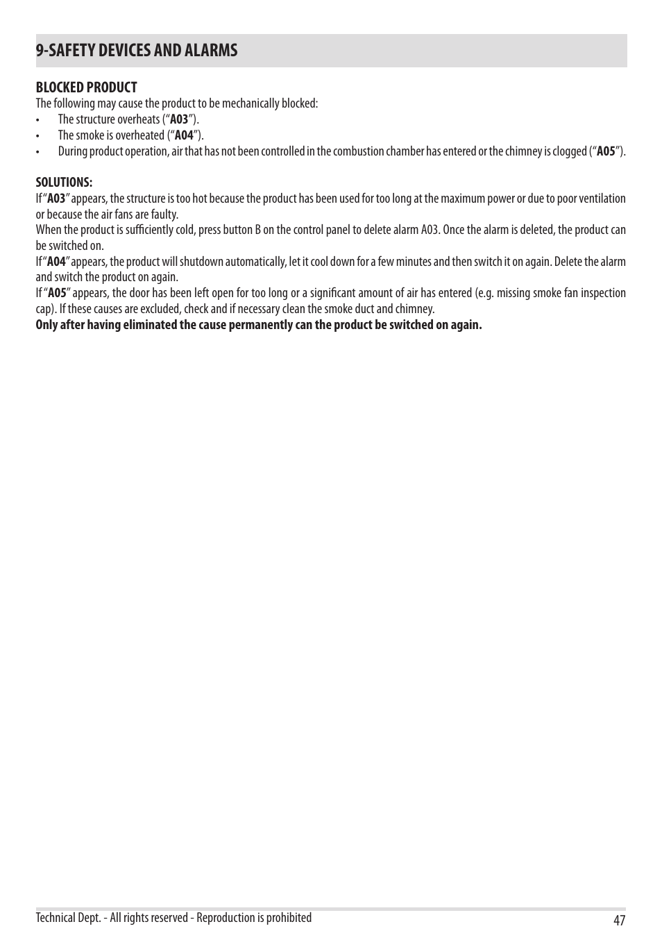 Safety devices and alarms | MCZ Flair User Manual | Page 49 / 60