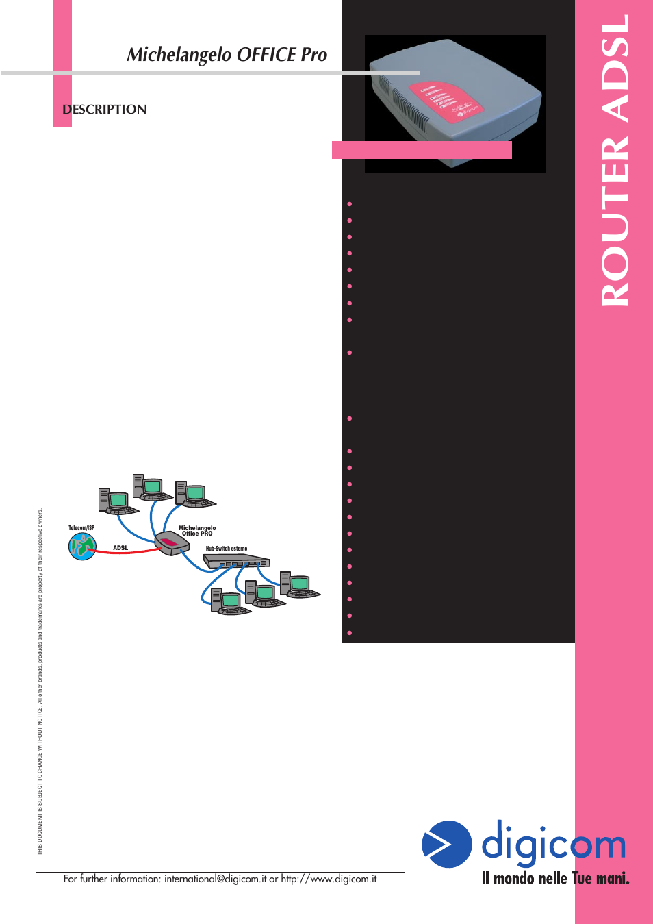 Digicom Michaelangelo Office Pro ADSL Router User Manual | 1 page