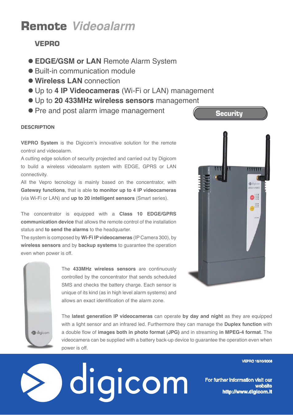 Digicom Vepro Remote Videoalarm User Manual | 2 pages