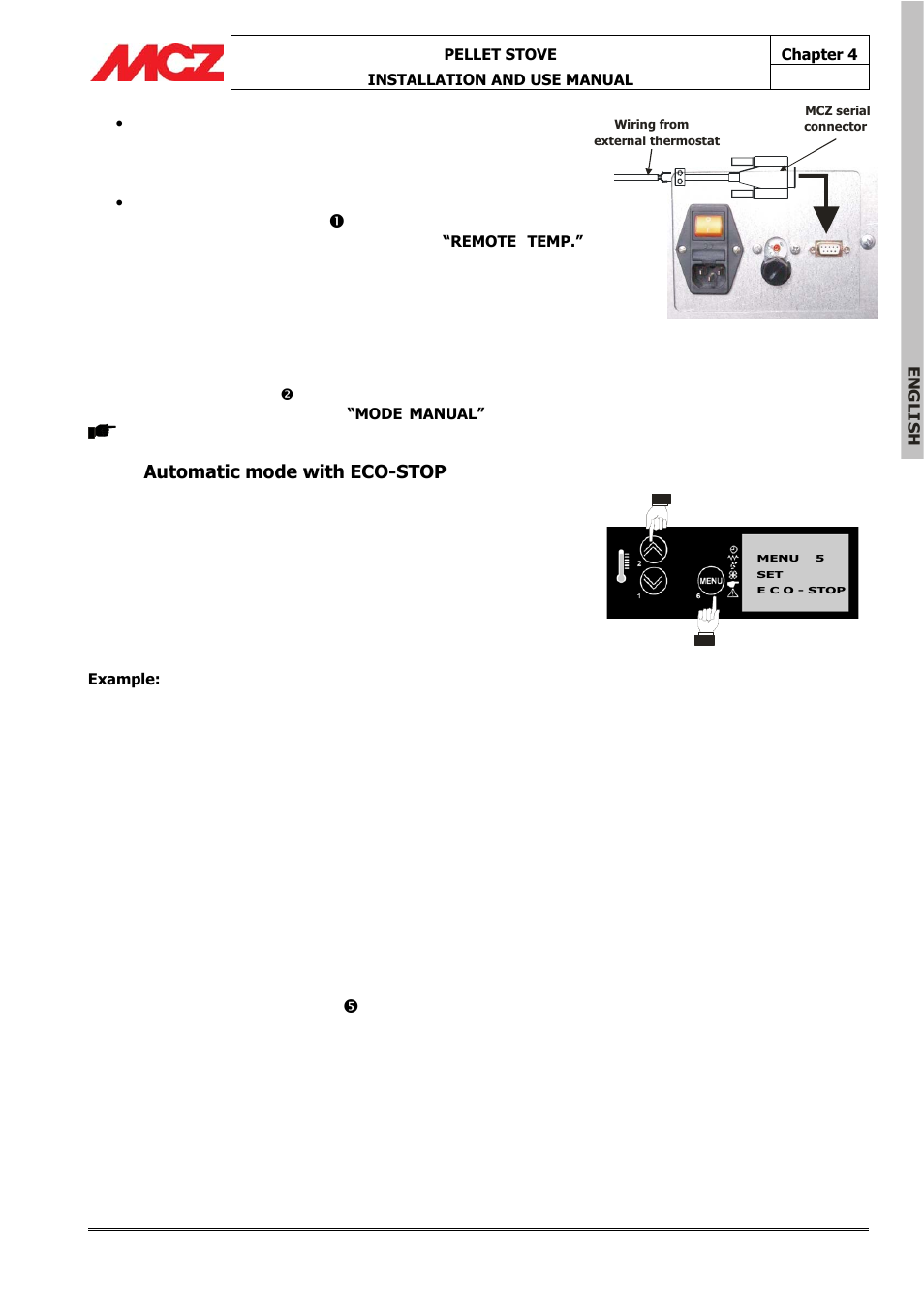 Changing from automatic to manual mode, Automatic mode with eco-stop | MCZ Omega '05 User Manual | Page 35 / 62