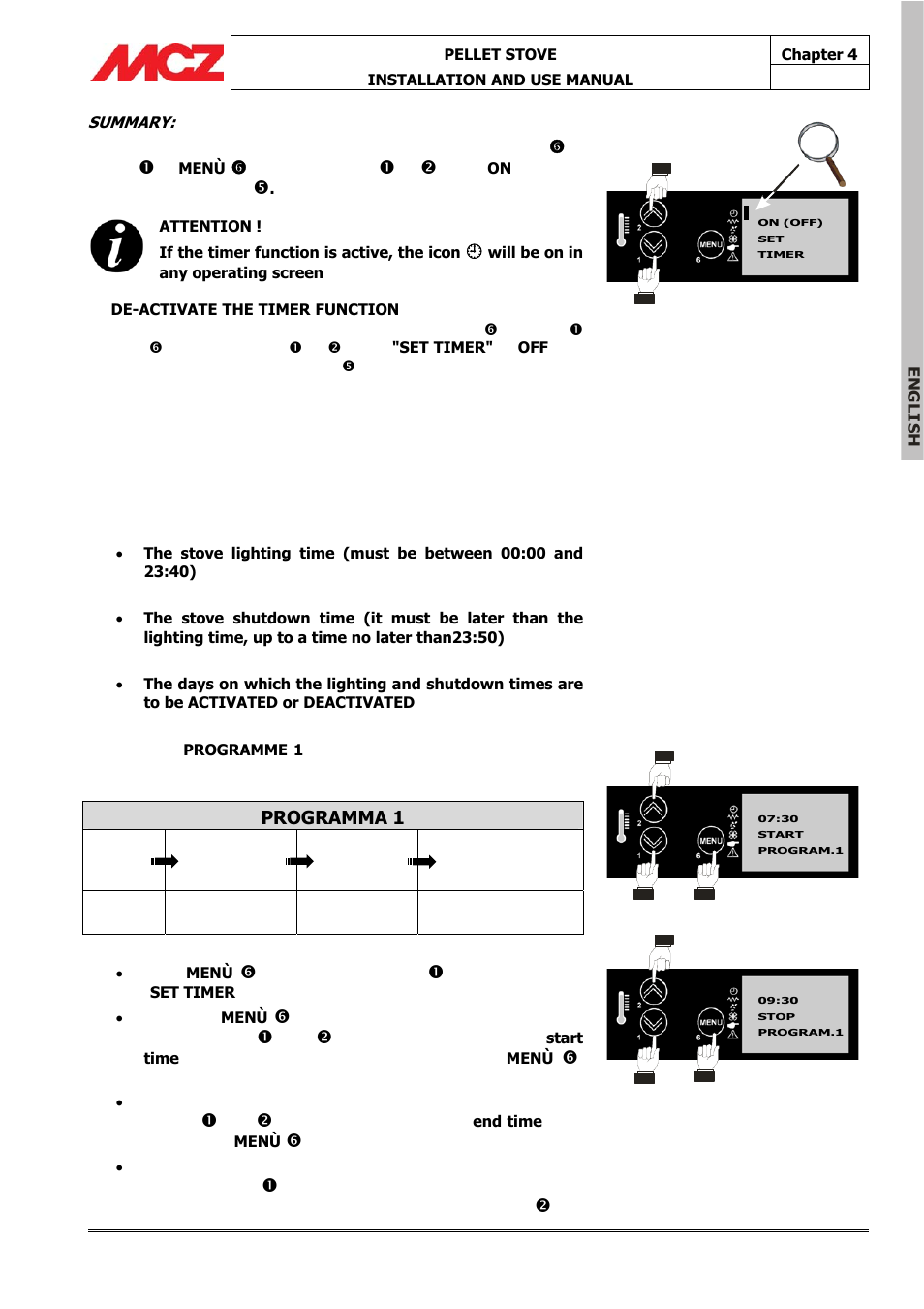 Programme | MCZ Omega '05 User Manual | Page 37 / 62