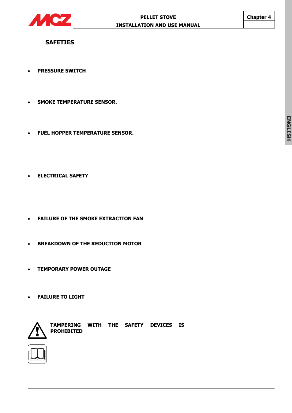 Safeties | MCZ Omega '05 User Manual | Page 39 / 62