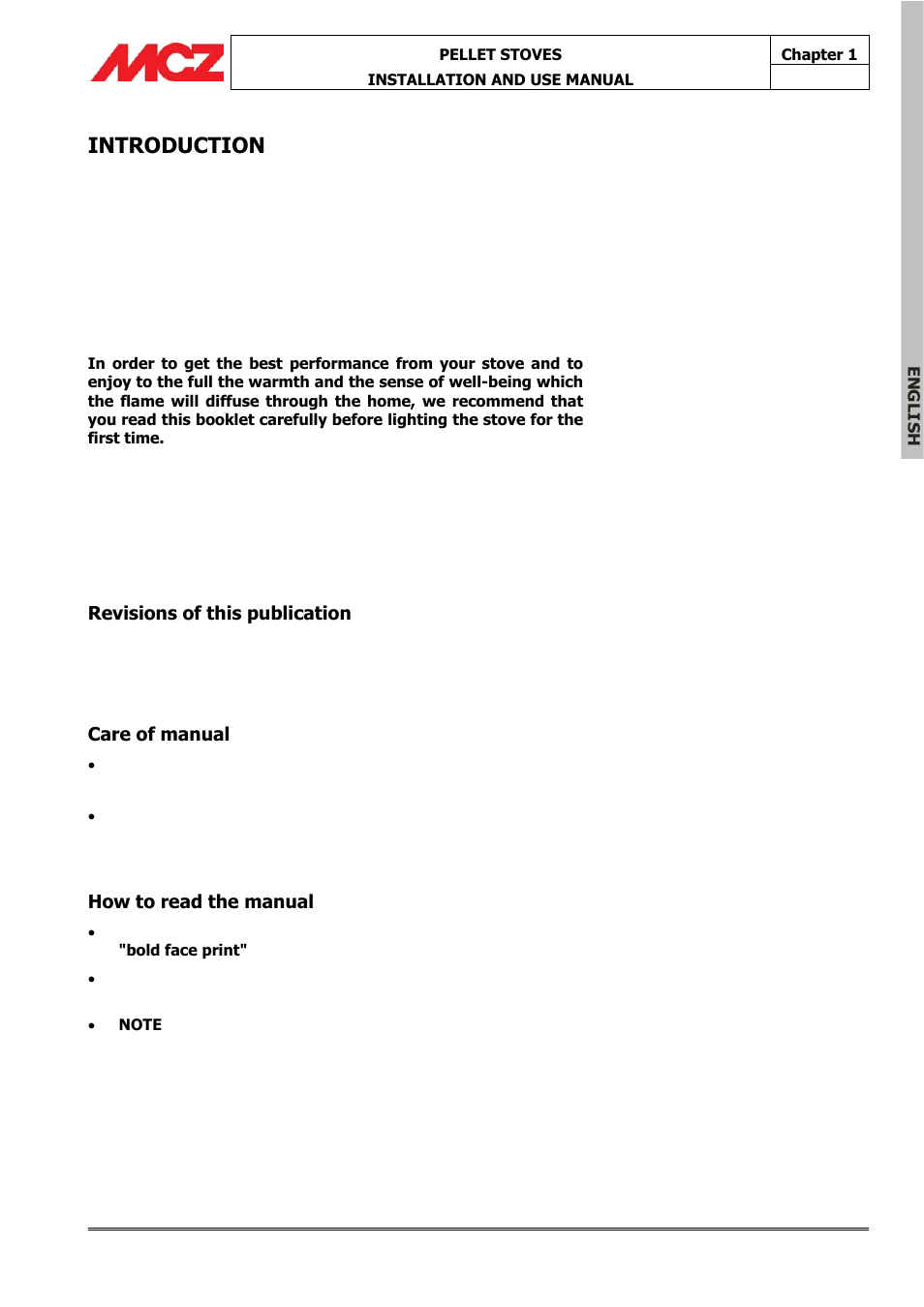 Introduction | MCZ Omega '05 User Manual | Page 4 / 62