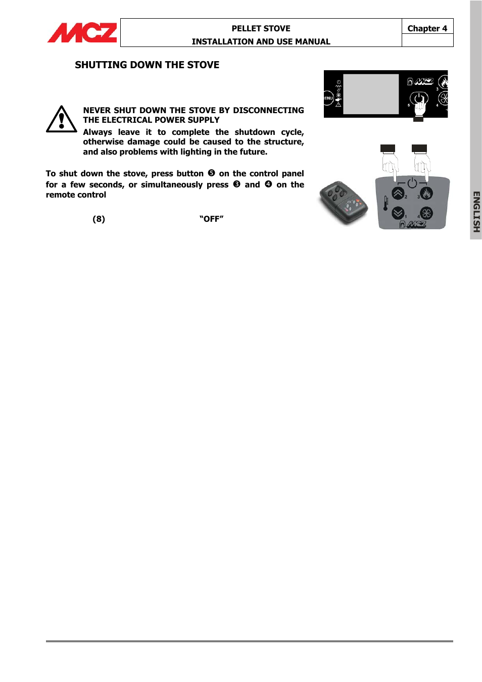 Shutting down the stove | MCZ Omega '05 User Manual | Page 42 / 62