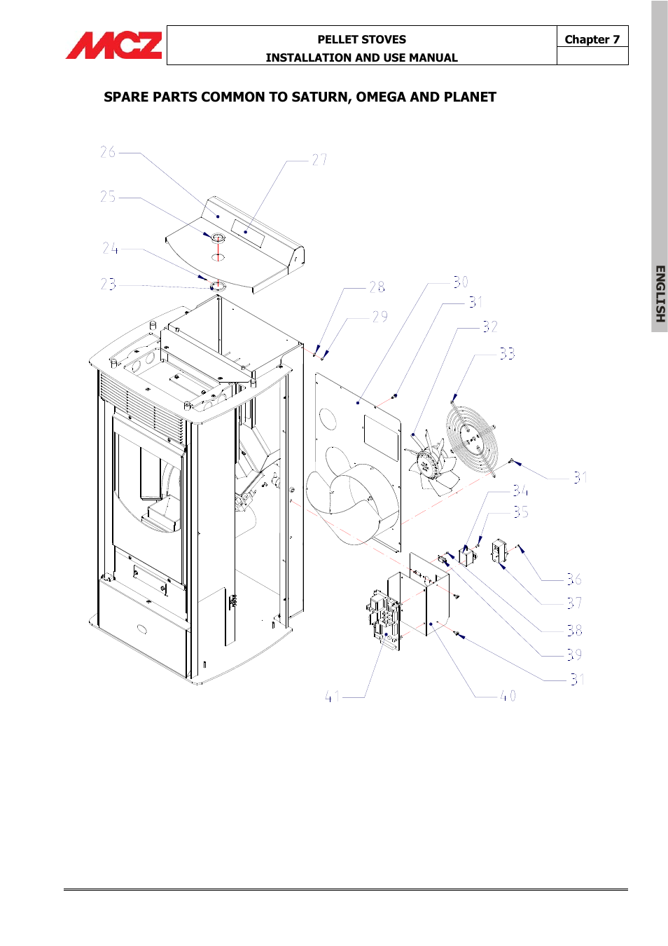 Spare parts common to saturn, omega and planet | MCZ Omega '05 User Manual | Page 51 / 62