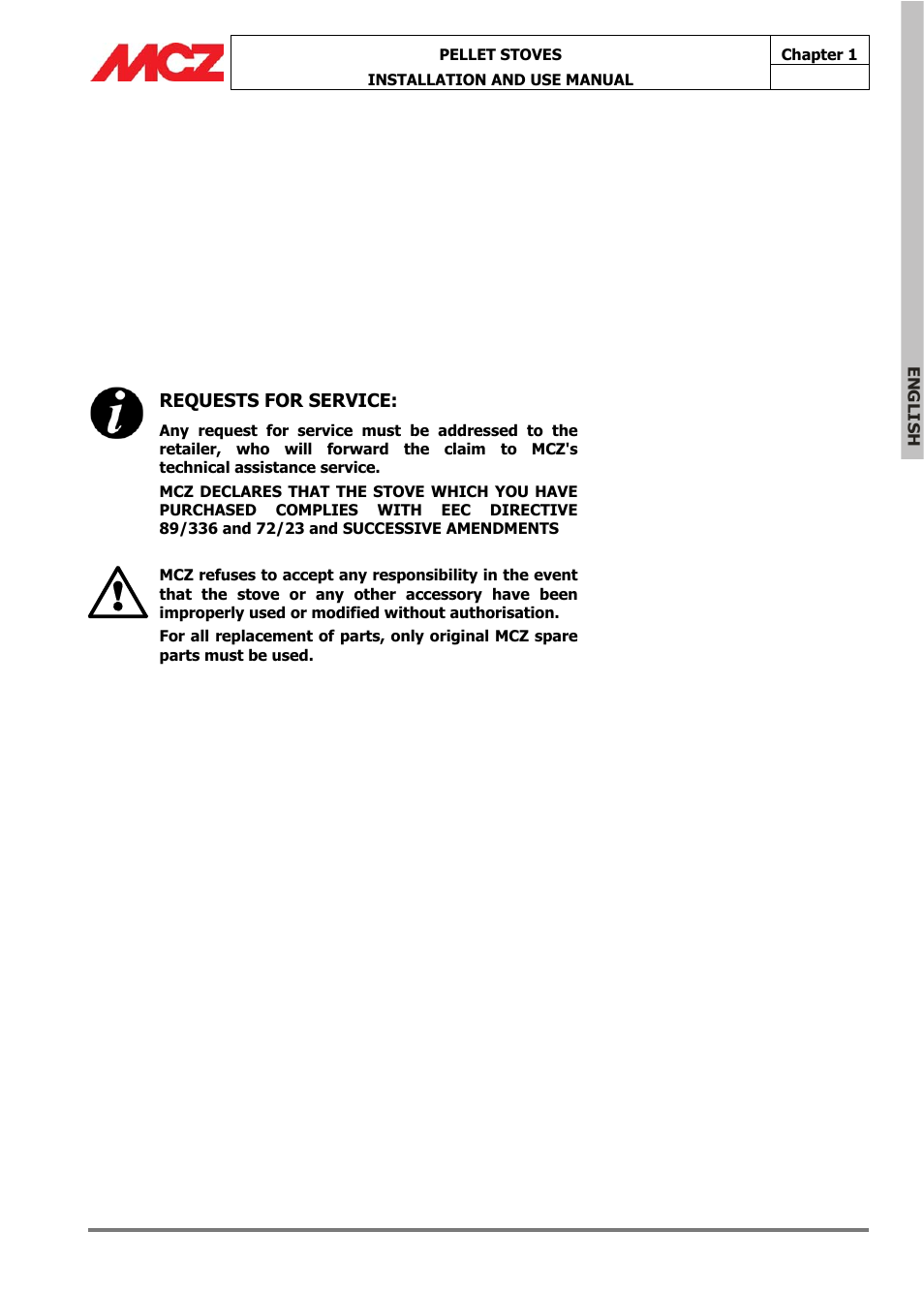 Requests for service | MCZ Omega '05 User Manual | Page 9 / 62