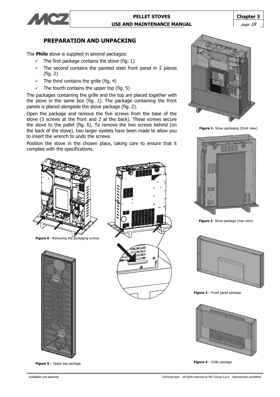 Preparation and unpacking | MCZ Philo User Manual | Page 18 / 46