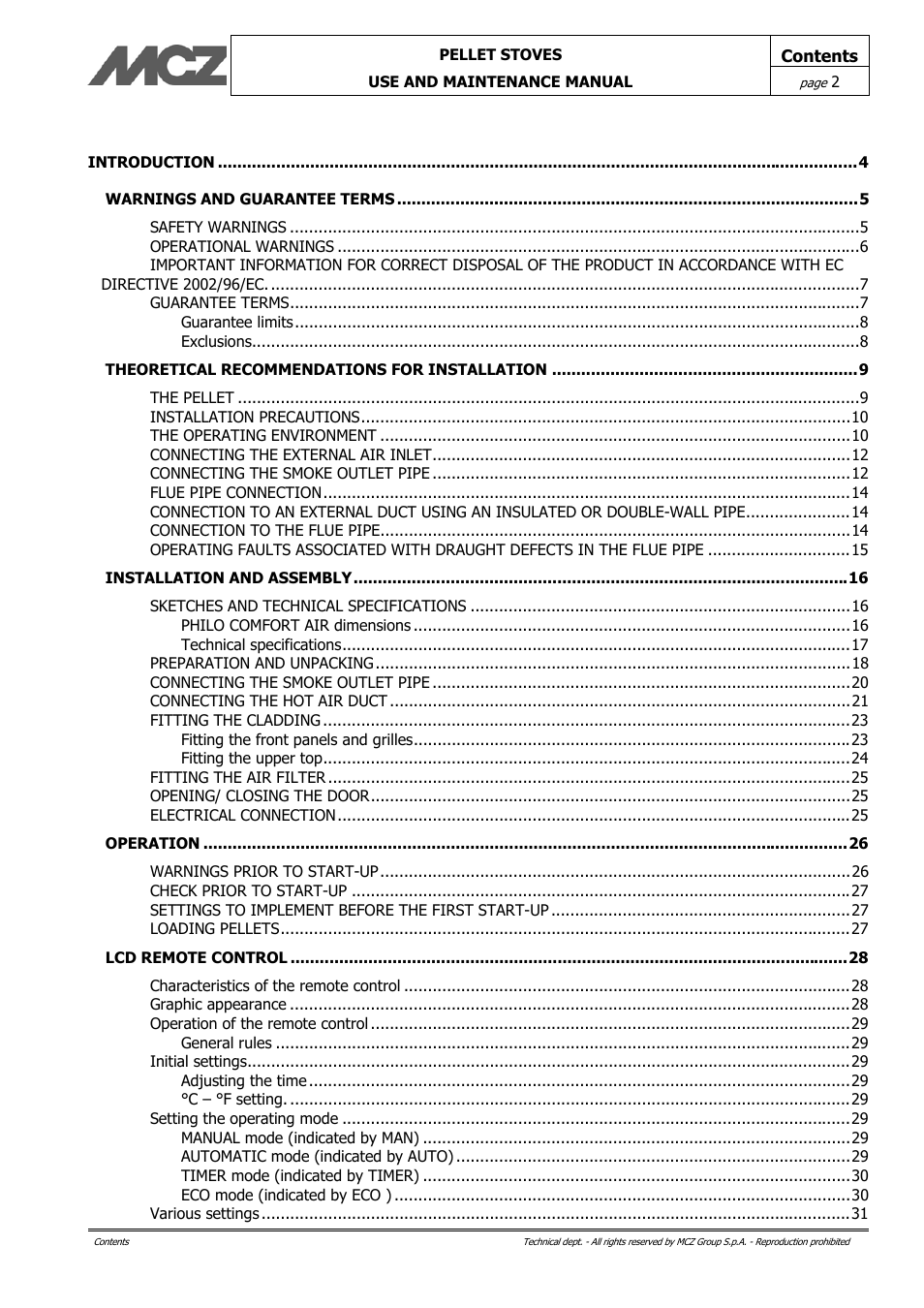 MCZ Philo User Manual | Page 2 / 46