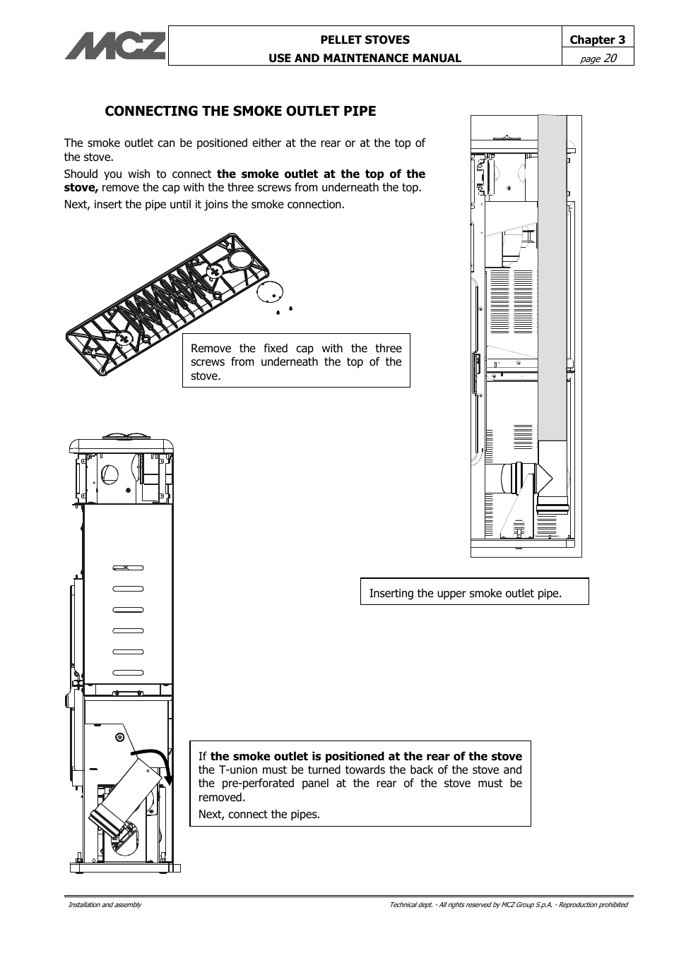 Connecting the smoke outlet pipe | MCZ Philo User Manual | Page 20 / 46