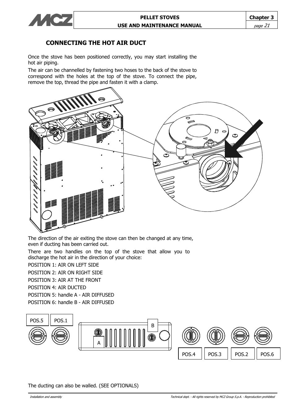 Connecting the hot air duct | MCZ Philo User Manual | Page 21 / 46