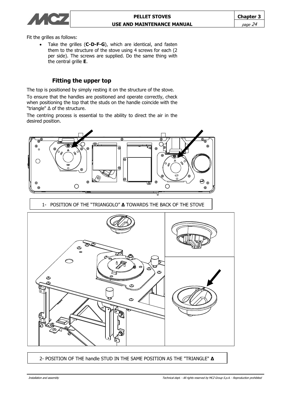 Fitting the upper top | MCZ Philo User Manual | Page 24 / 46