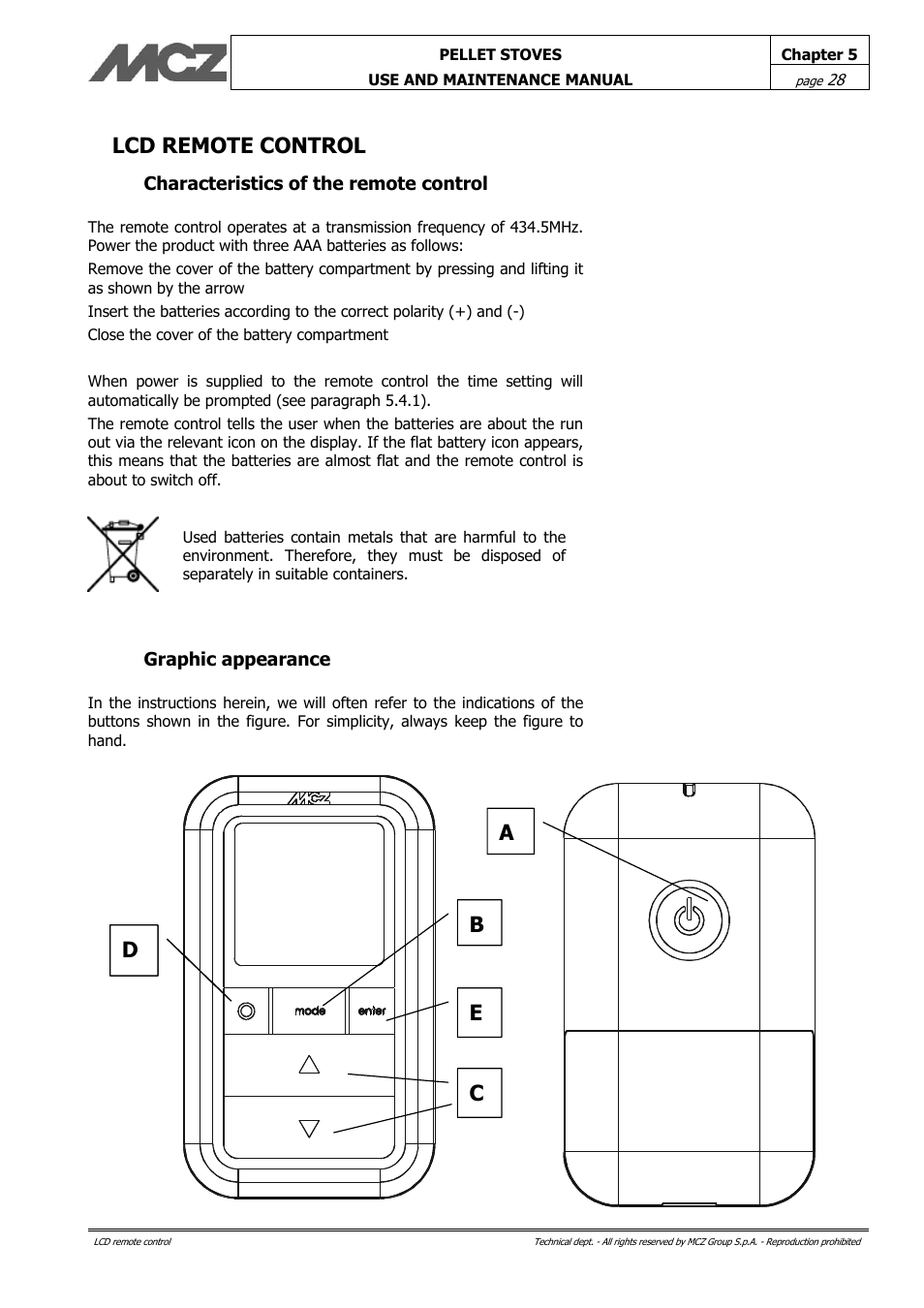 Lcd remote control | MCZ Philo User Manual | Page 28 / 46