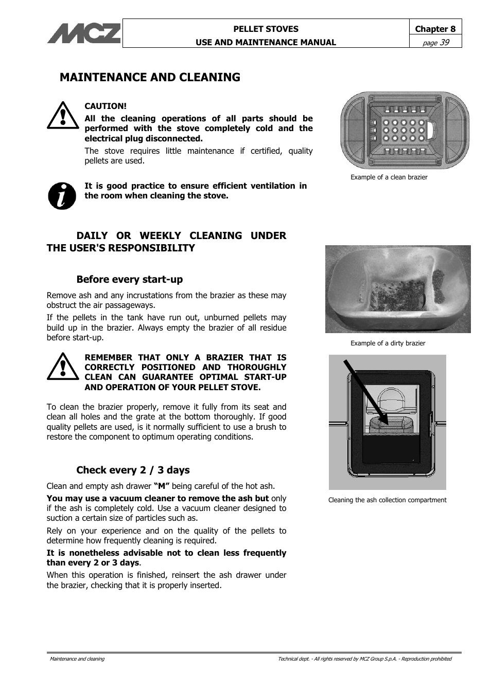 Maintenance and cleaning, Check every 2 / 3 days | MCZ Philo User Manual | Page 39 / 46