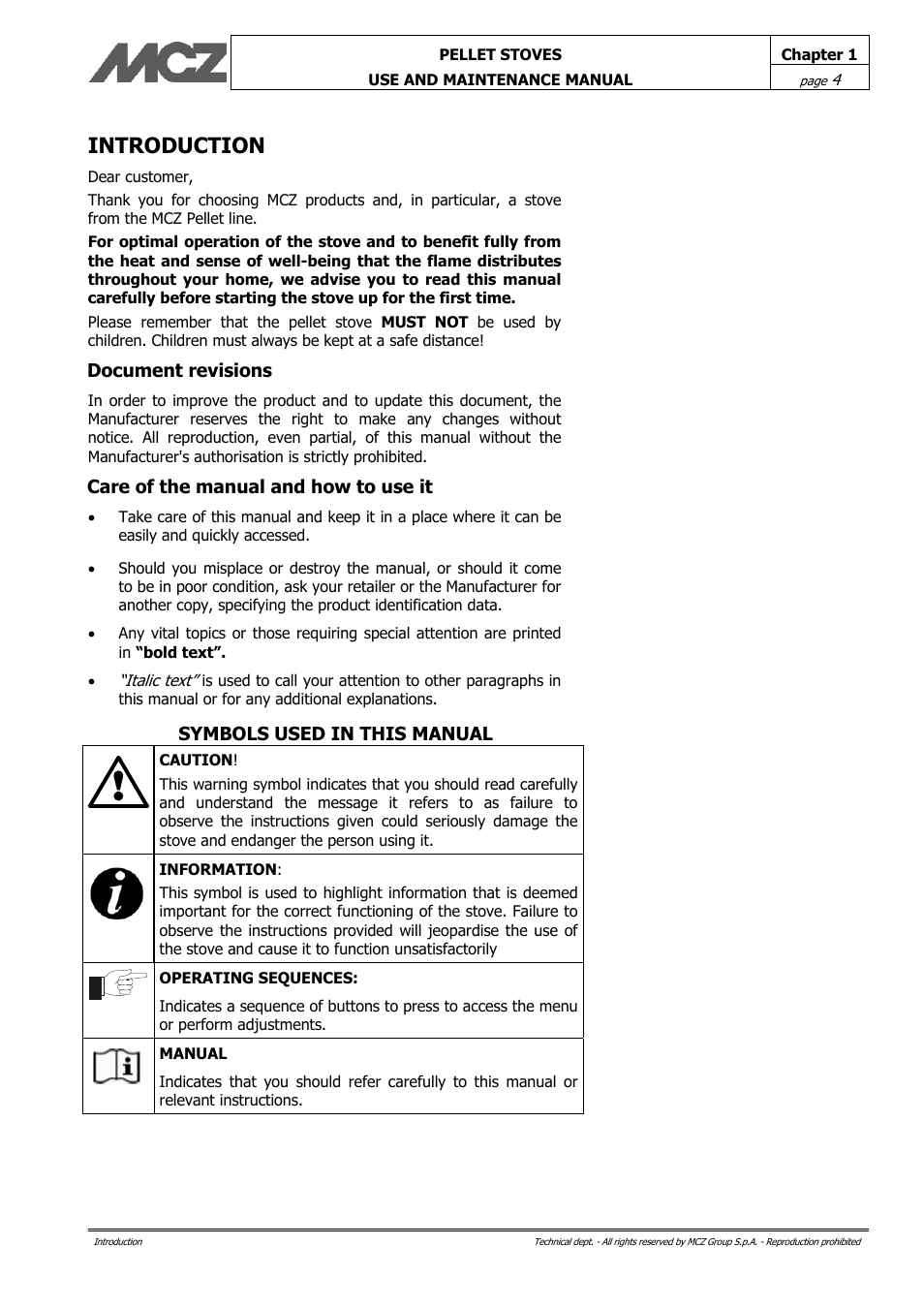 Introduction | MCZ Philo User Manual | Page 4 / 46
