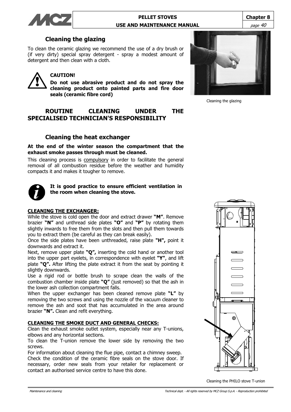 Cleaning the glazing | MCZ Philo User Manual | Page 40 / 46